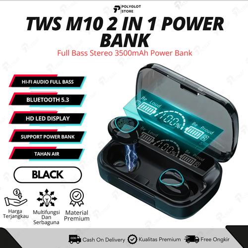 M10 plus TWS Bluetooth V5.3 Earphone HiFi Stereo Sports Wireless powerbank 2000mAh